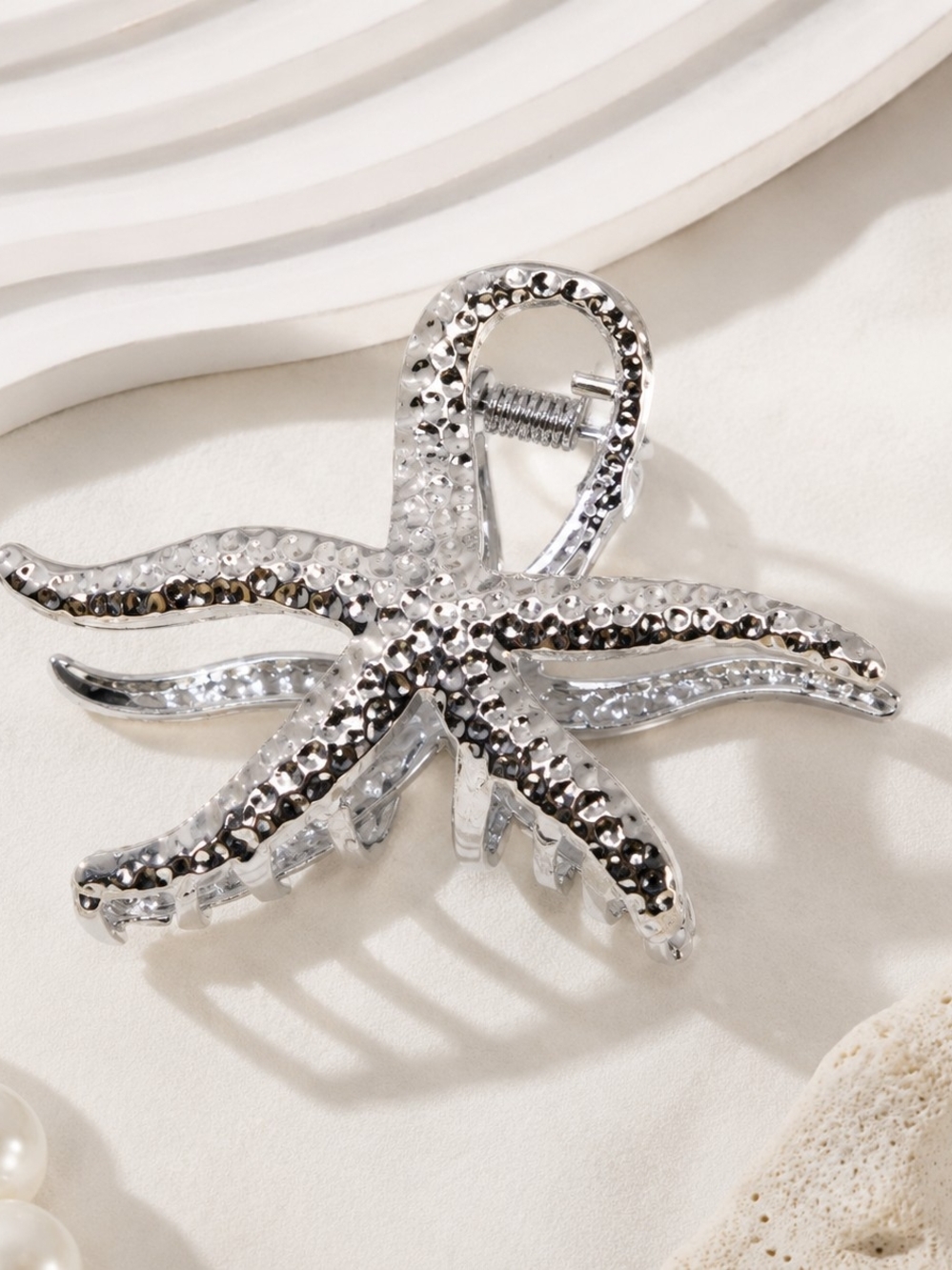 Silver Metal Starfish Hair Claw Clip New Coastal Boho Nautical